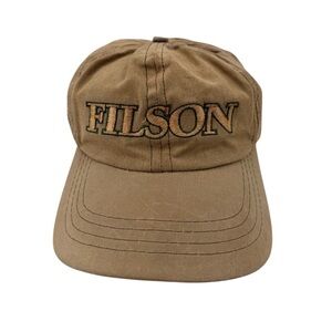 Vintage CC Filson Waxed Canvas Hat Cap Oil Tin Cloth Brown Leather Strap